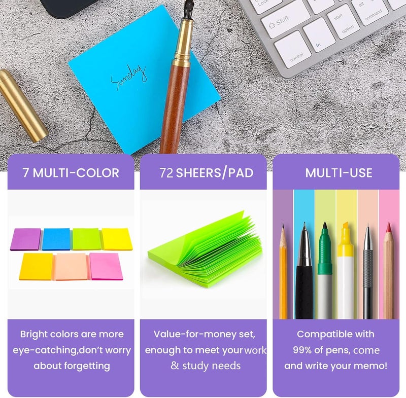 YEECOK (28 Pads) Sticky Notes 3 x 3 in, Bright Colorful Super Sticking Power Memo Post Stickies, High Stickiness Square Sticky Notes for Office, Home, School, Meeting, 72 Sheets/pad - Image 5